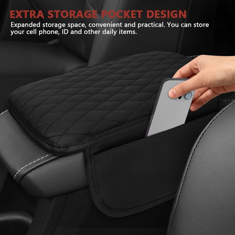 ongfuwu Car Center Console Cover, 12"×7.87" Waterproof Leather Auto Armrest Cover Protector with 2 Pocket, Comfortable Arm Rest Box Cushion Pad, Universal Interior Car Accessories (Black) - Image 5